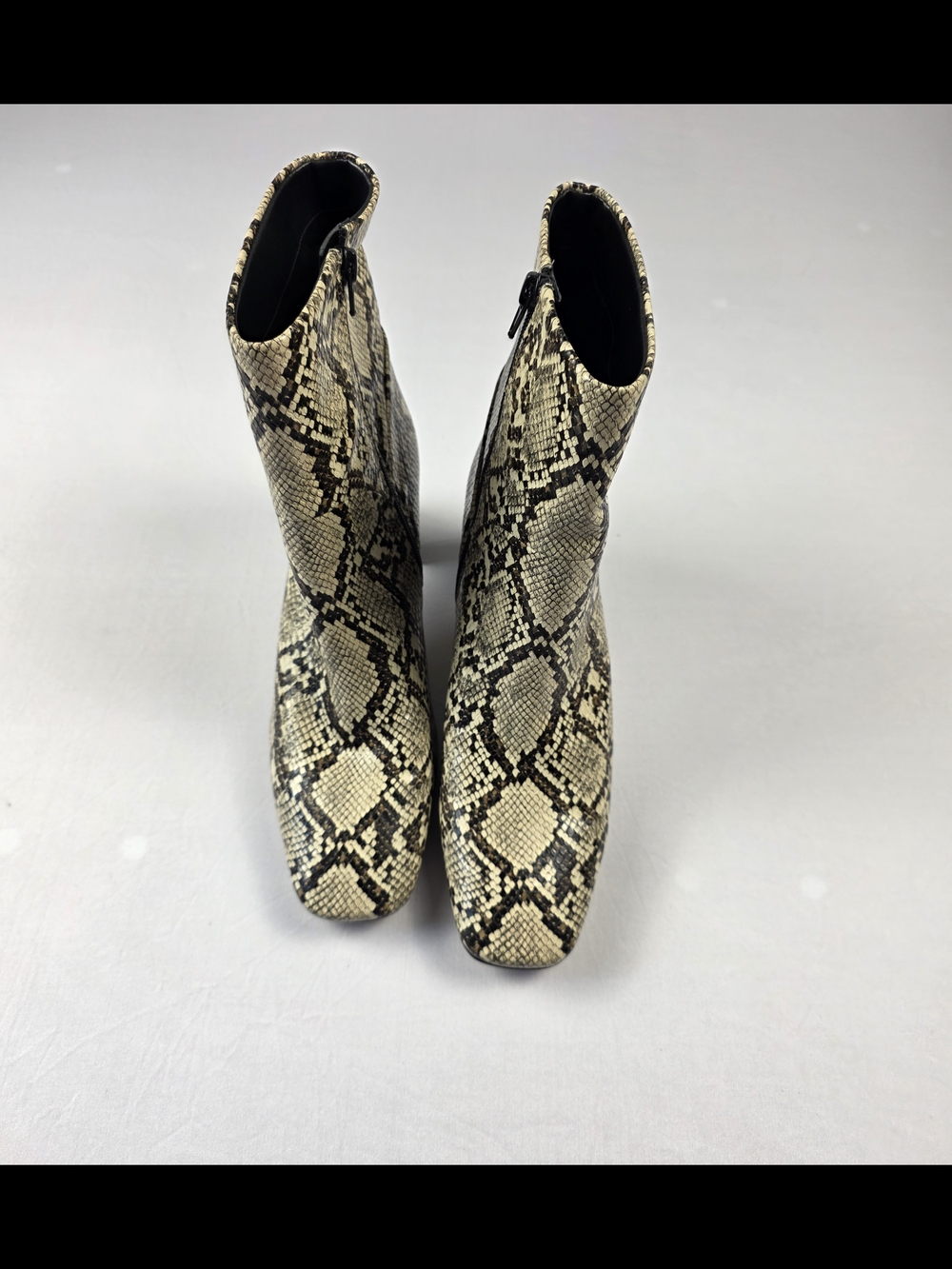 Snake-Print Ankle Boots - Beige/Black